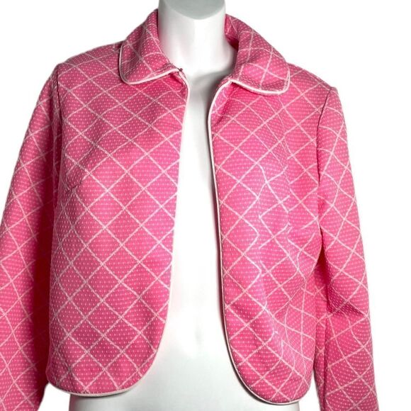 Vintage 1970s Geometric Bubblegum Hot Pink Crop Jacket Medium - Picture 10 of 10
